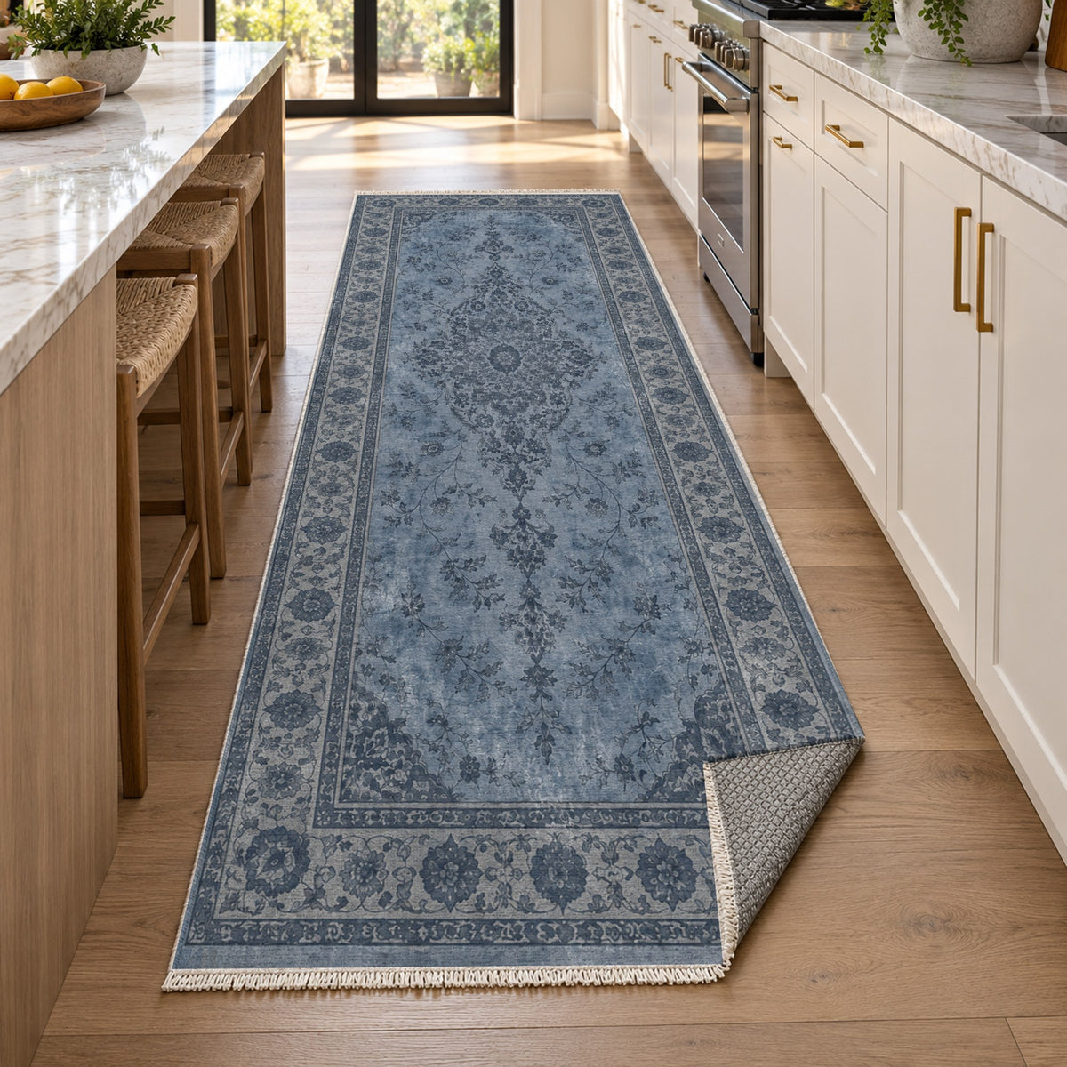Rosewater Tabriz Slate Blue Vintage Washable Rug — new york kitchen runner