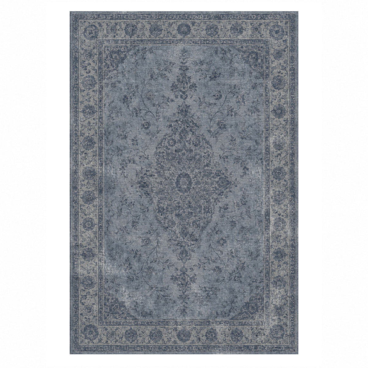 Rosewater Tabriz Slate Blue Vintage Washable Rug — top view