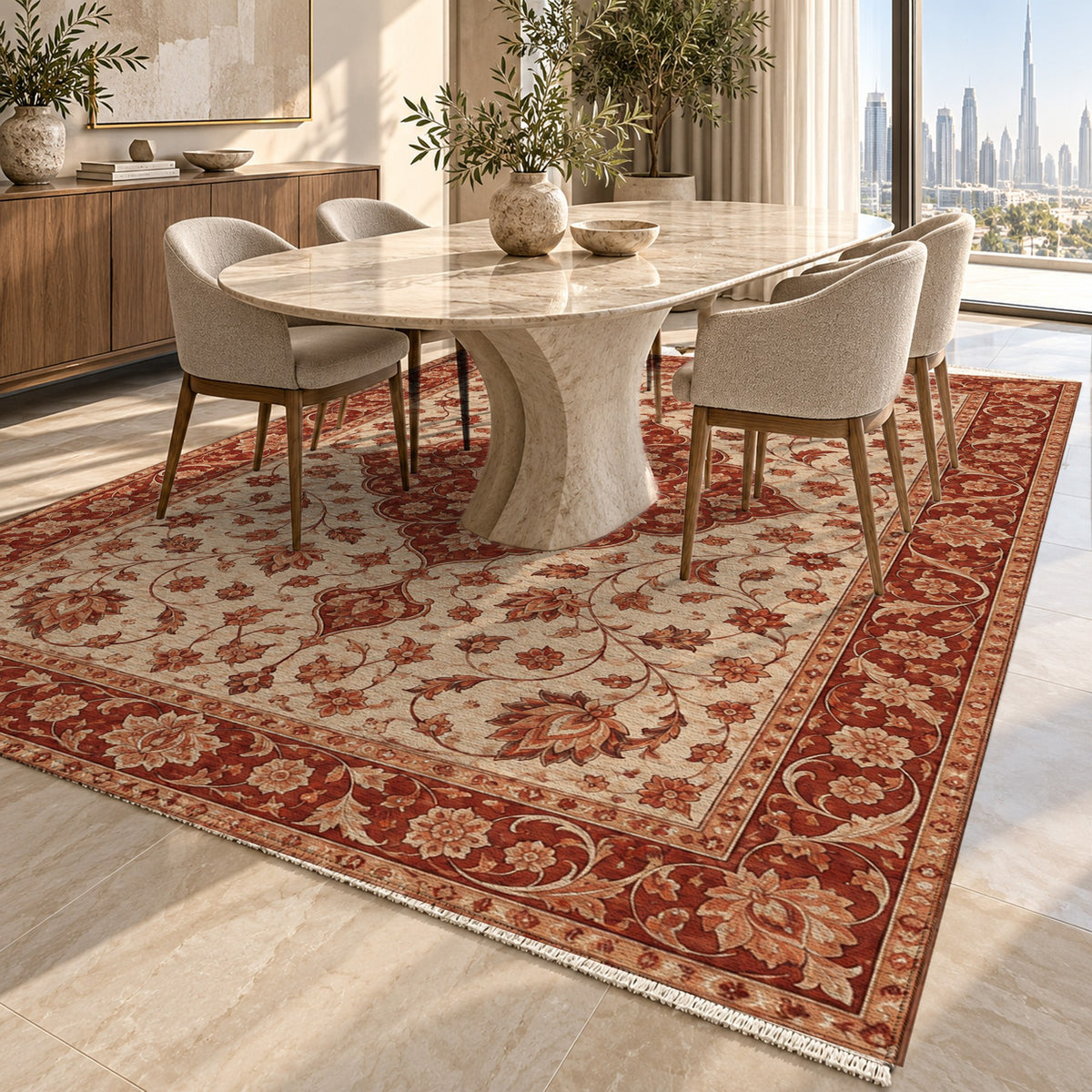 Safavid Arabesque Rust Sand Classic Washable Rug — dubai dining