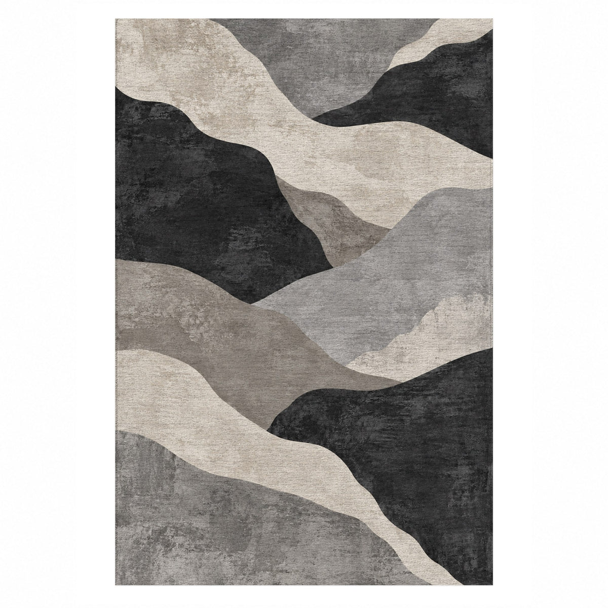 Sahara Mosaic Charcoal Modern Washable Rug — top view