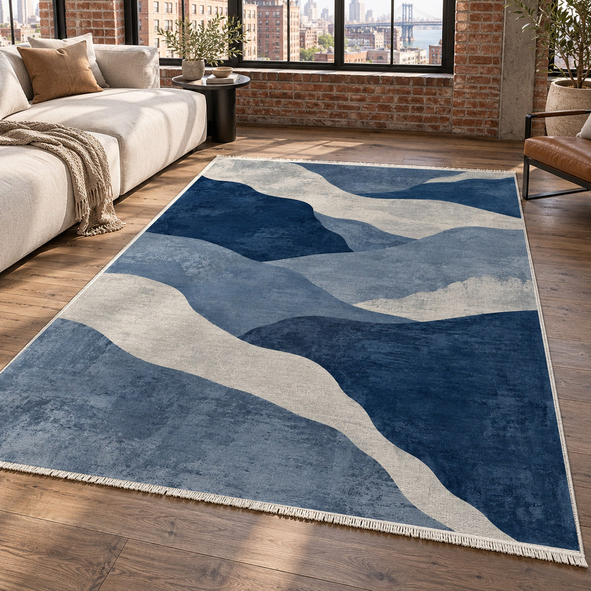 Sahara Mosaic Indigo Modern Washable Rug — new york living