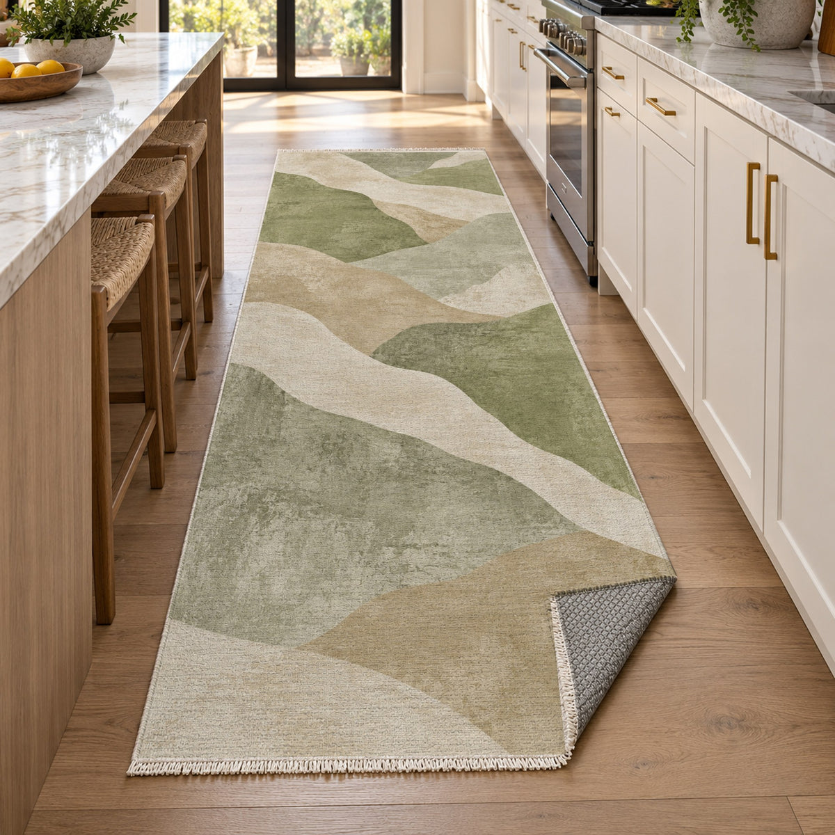 Sahara Mosaic Sage Modern Washable Rug — new york kitchen runner
