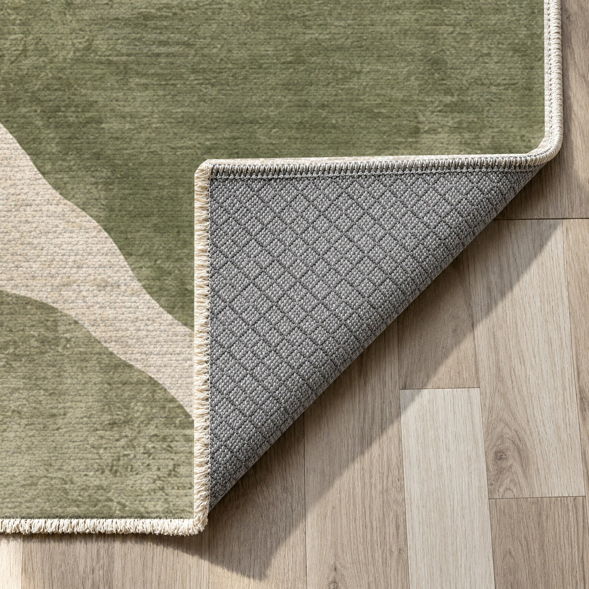 Sahara Mosaic Sage Modern Washable Rug — backing close up