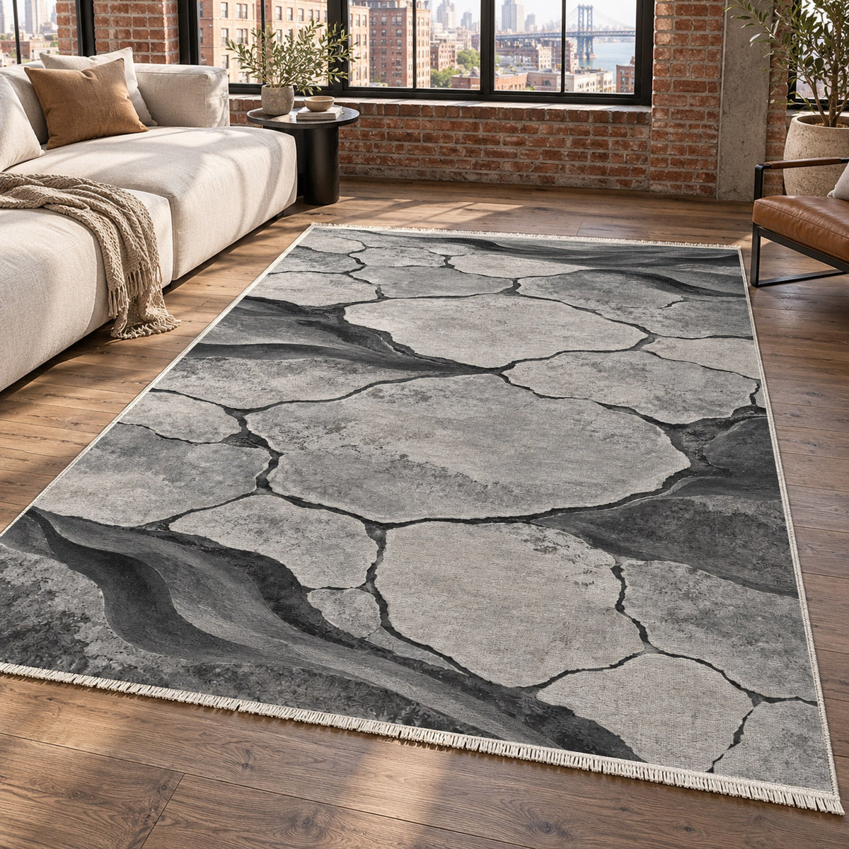 Salt Flats Charcoal Modern Washable Rug — new york living