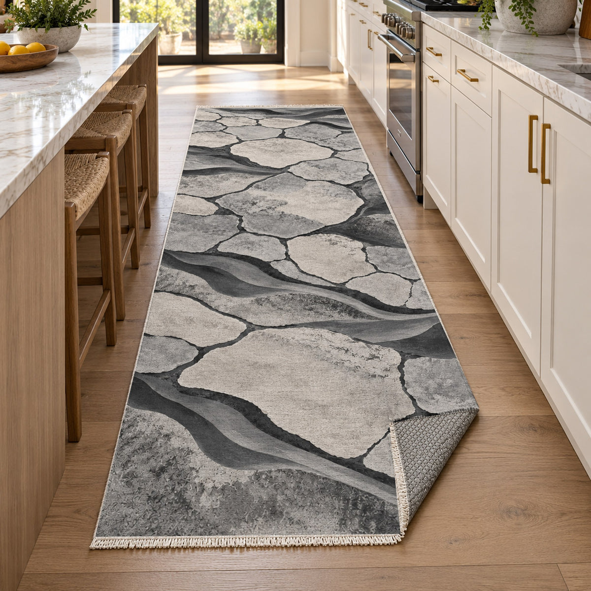 Salt Flats Charcoal Modern Washable Rug — new york kitchen runner