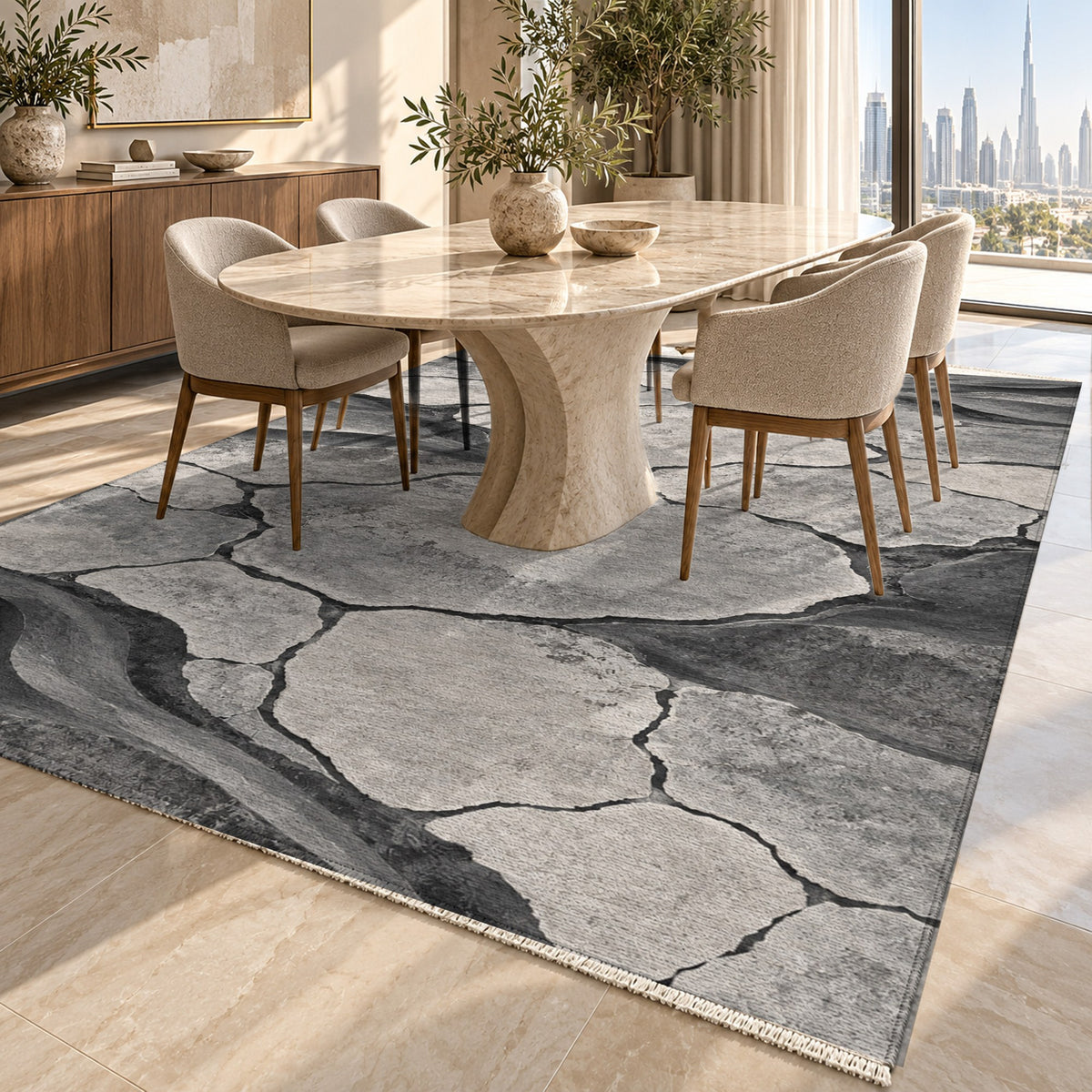 Salt Flats Charcoal Modern Washable Rug — dubai dining