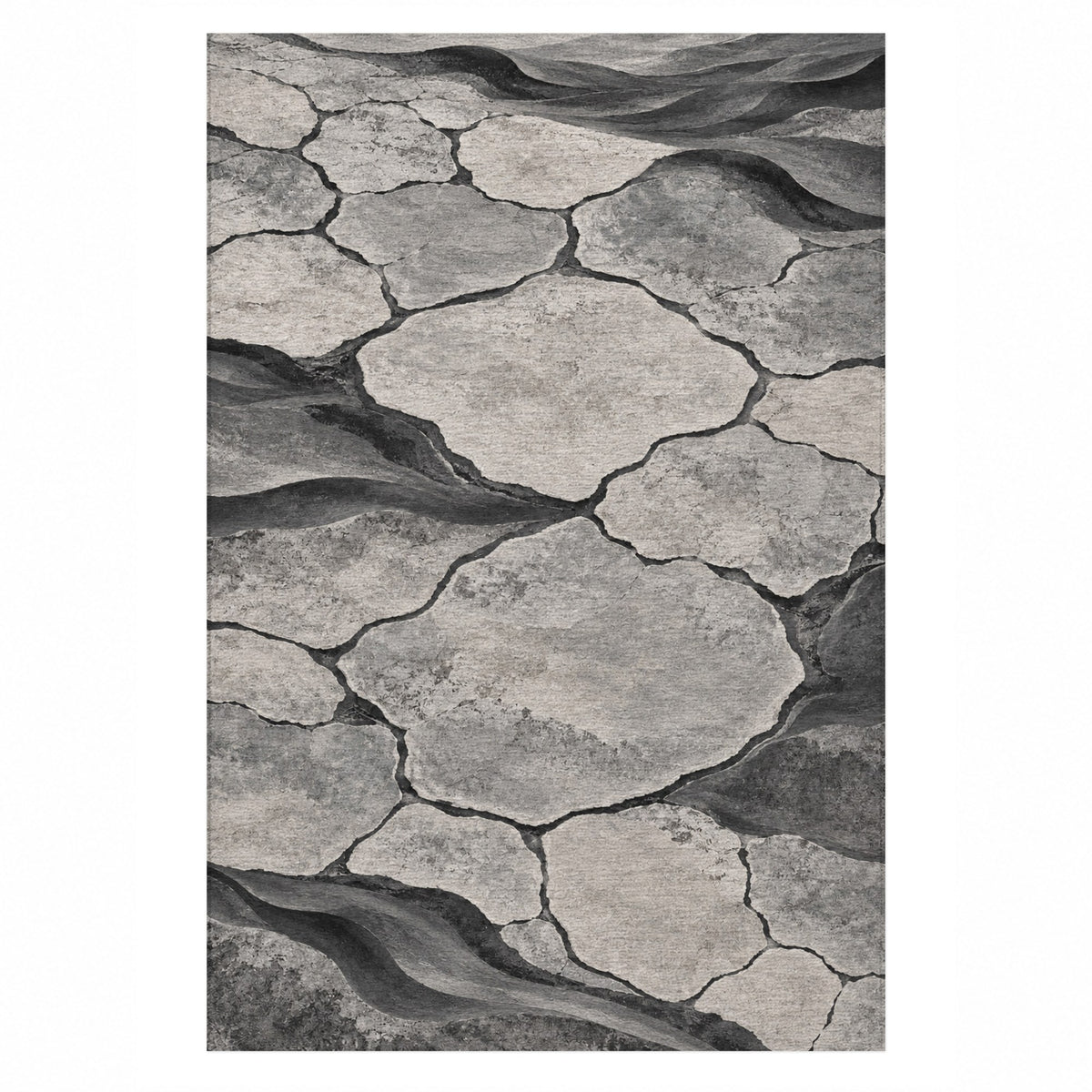 Salt Flats Charcoal Modern Washable Rug — top view