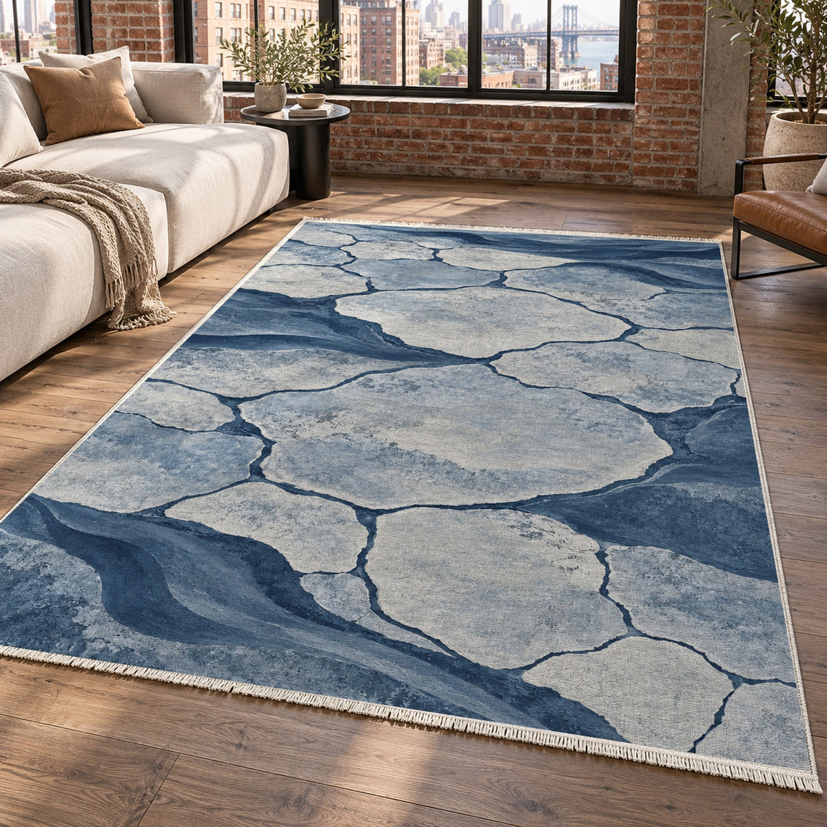 Salt Flats Indigo Modern Washable Rug — new york living