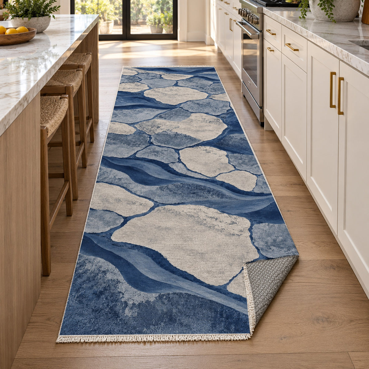 Salt Flats Indigo Modern Washable Rug — new york kitchen runner