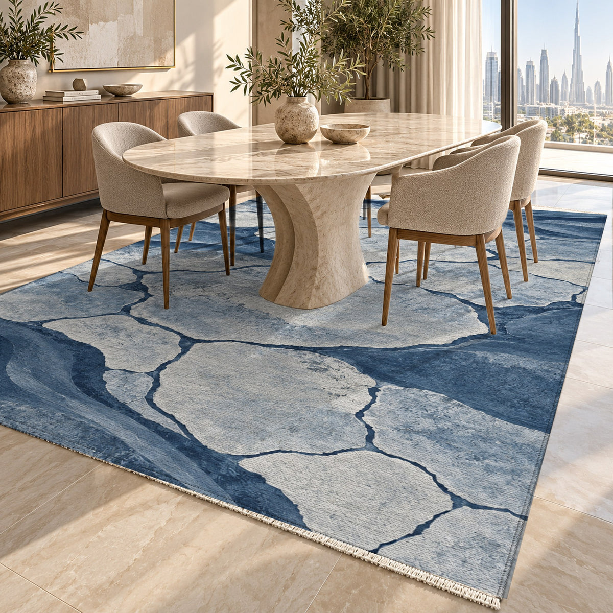 Salt Flats Indigo Modern Washable Rug — dubai dining
