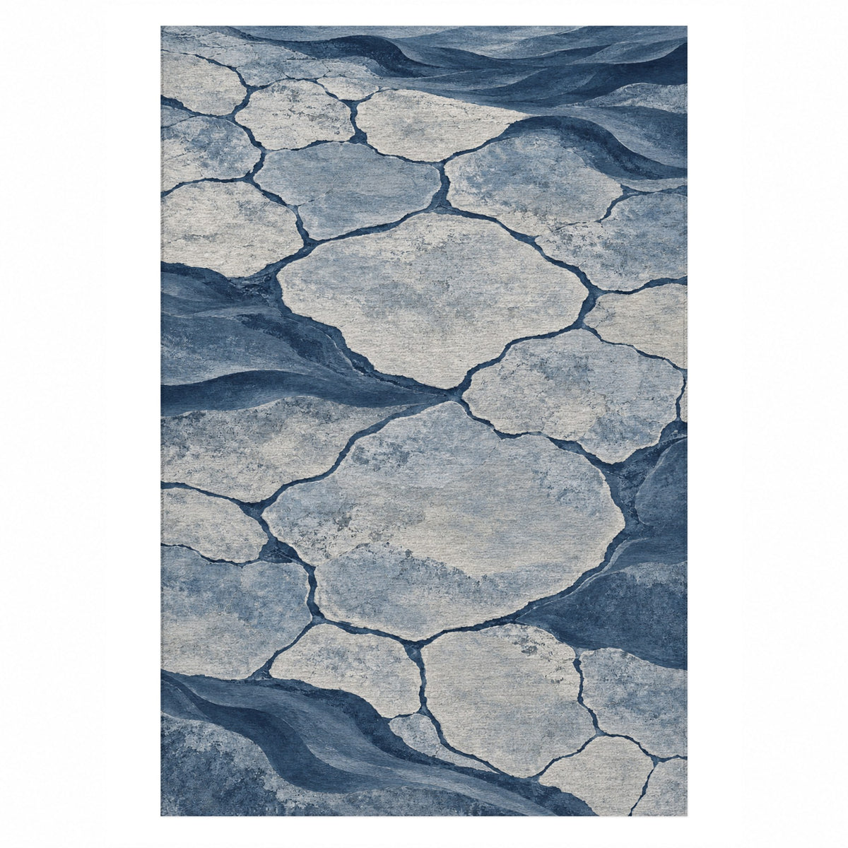 Salt Flats Indigo Modern Washable Rug — top view