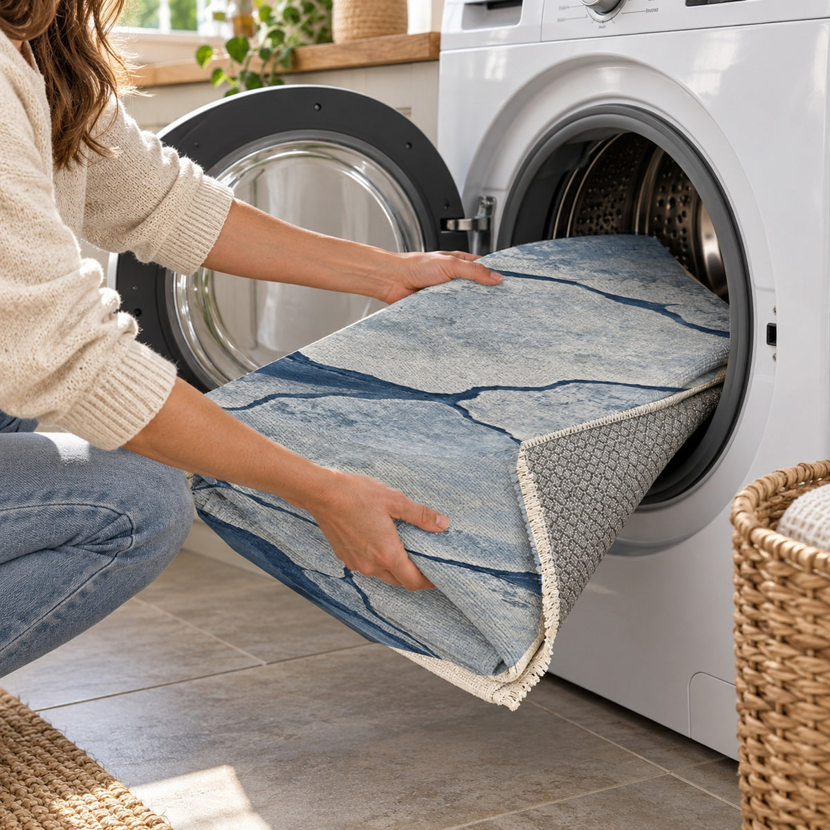 Salt Flats Indigo Modern Washable Rug — washing machine