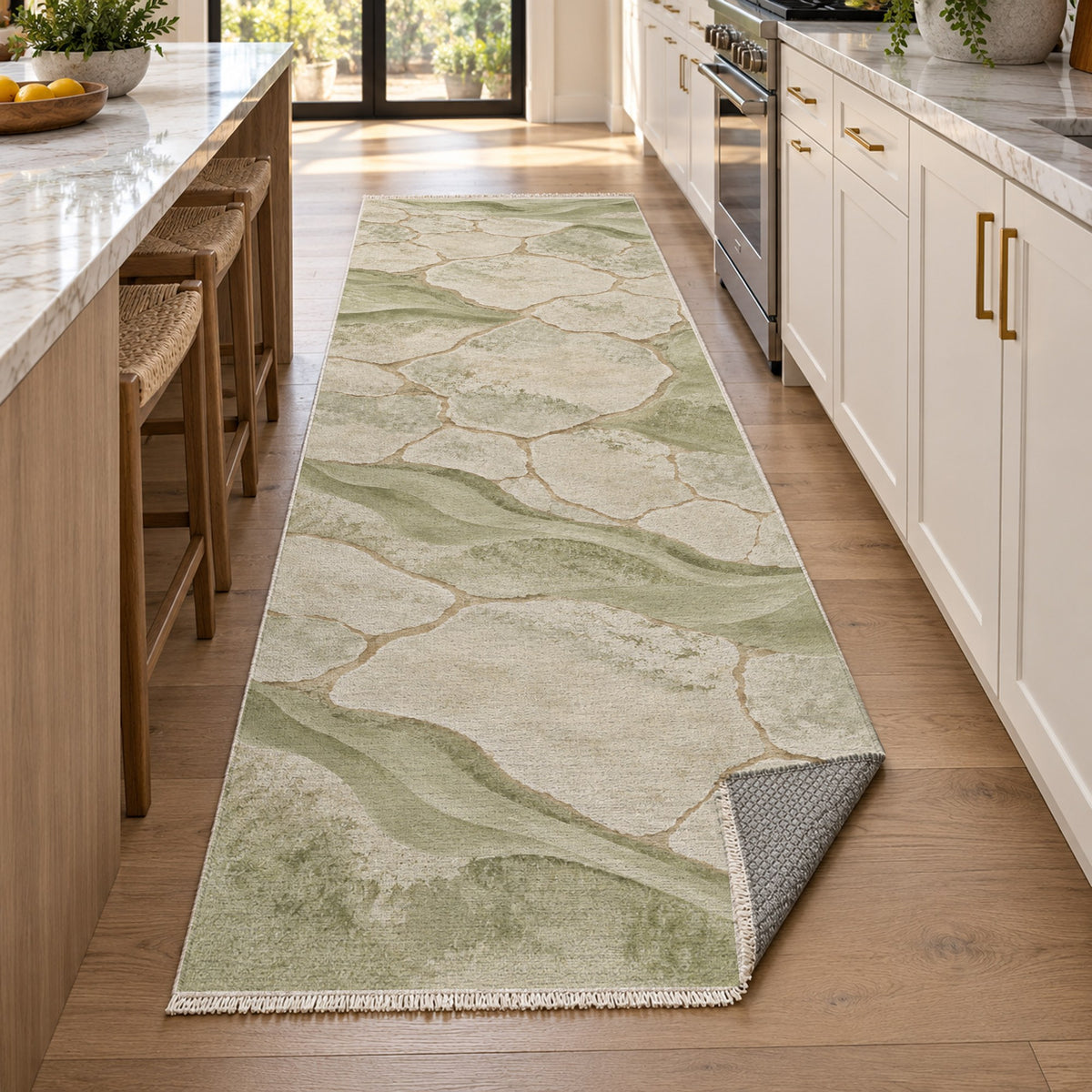 Salt Flats Sage Modern Washable Rug — new york kitchen runner
