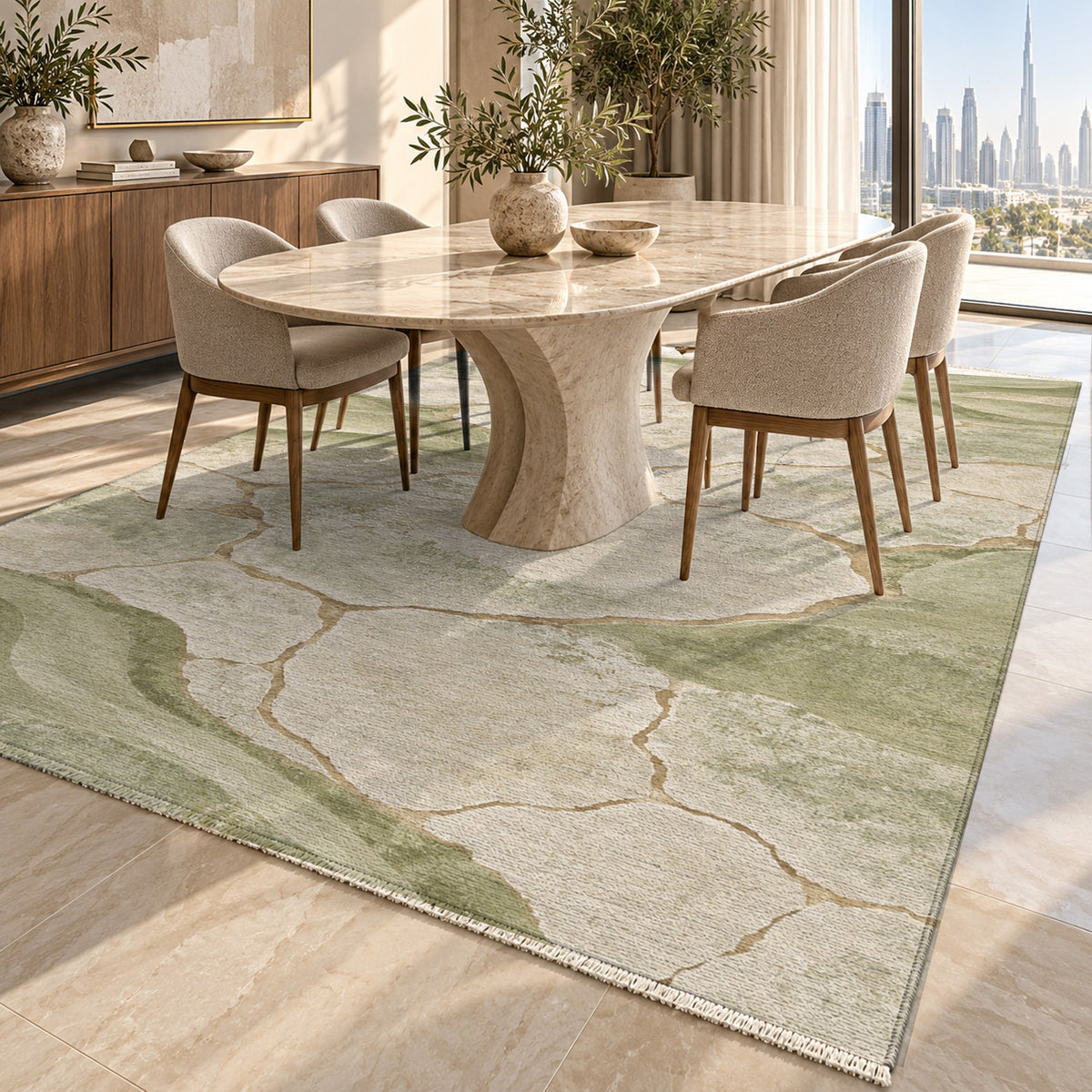 Salt Flats Sage Modern Washable Rug — dubai dining