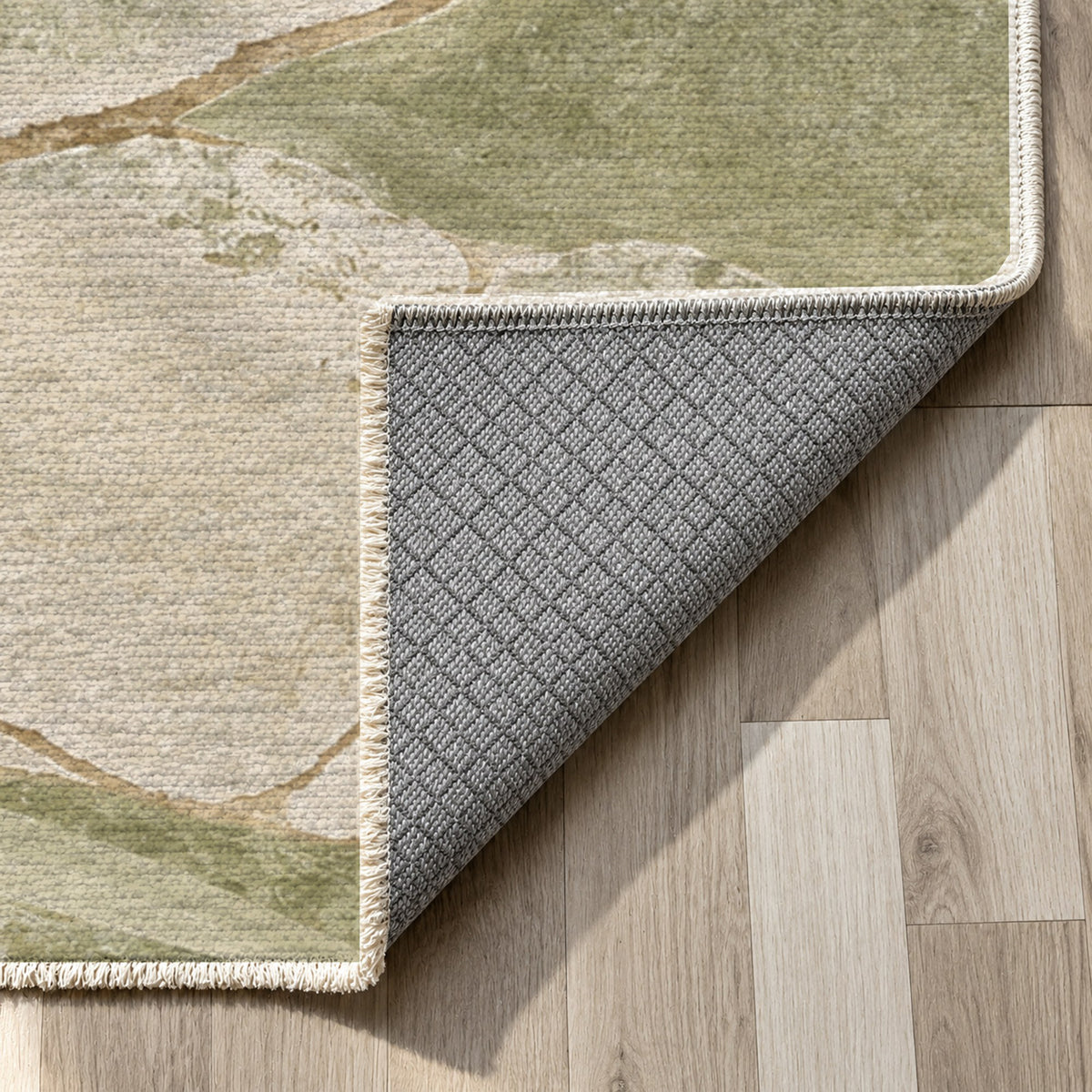 Salt Flats Sage Modern Washable Rug — backing close up