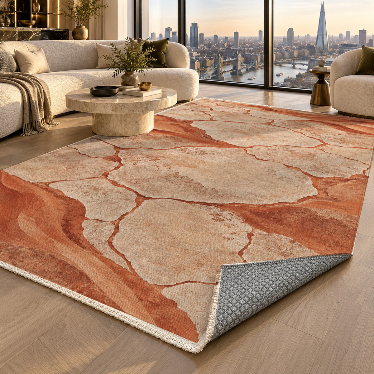 Salt Flats Terracotta Modern Washable Rug — london luxury living