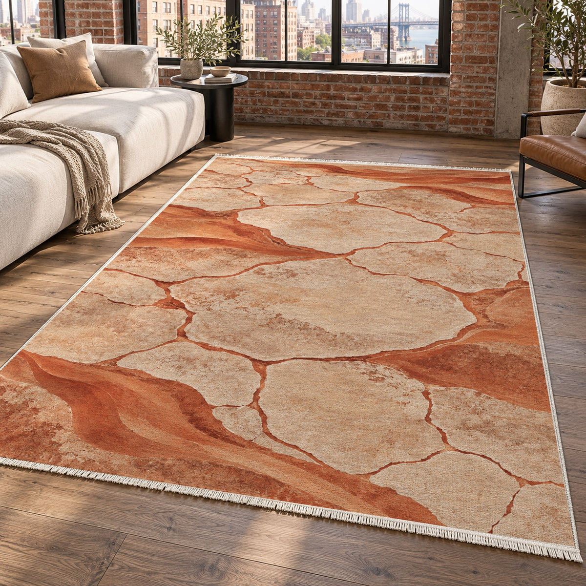Salt Flats Terracotta Modern Washable Rug — new york living