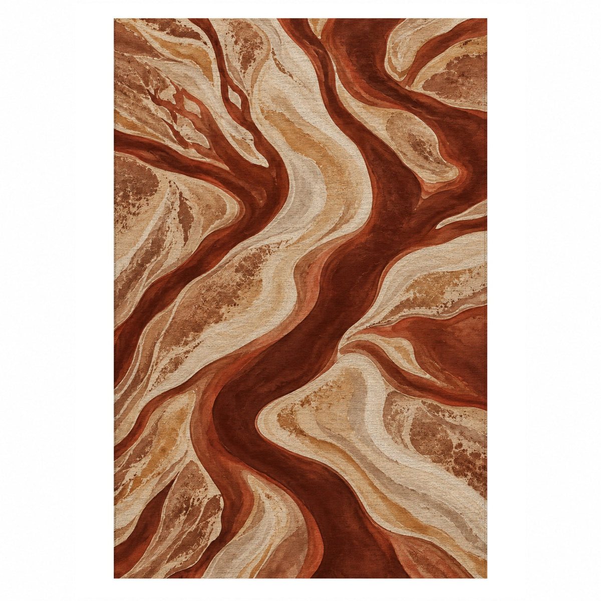 Sandbar Ribbons Terracotta Abstract Washable Rug — top view
