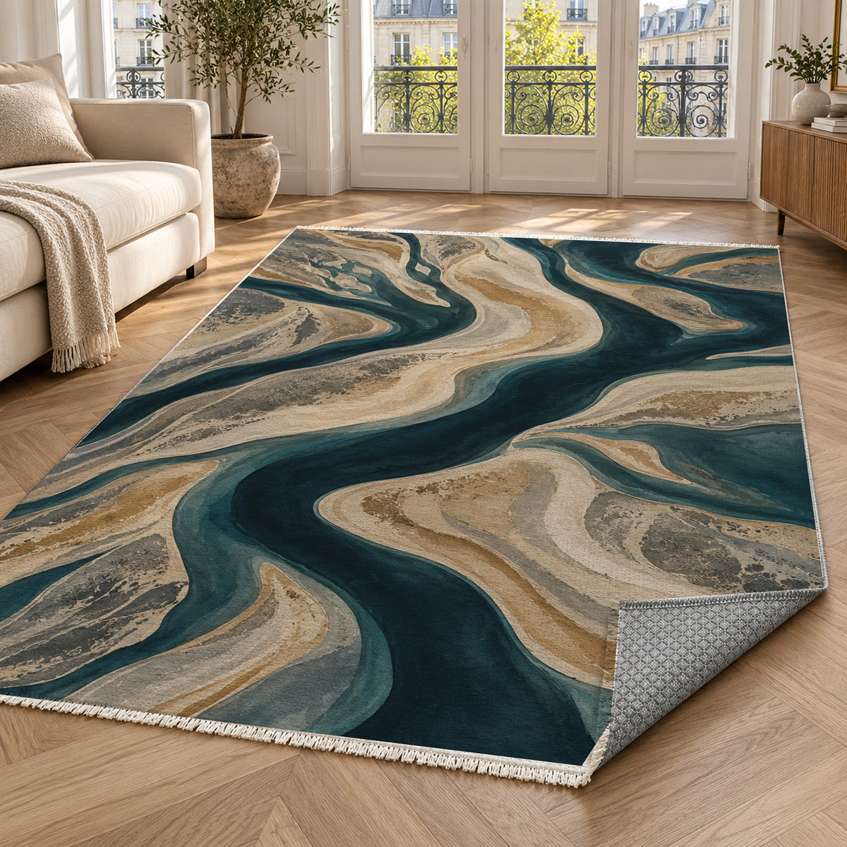 Sandbar Ribbons Abstract Washable Rug — paris living