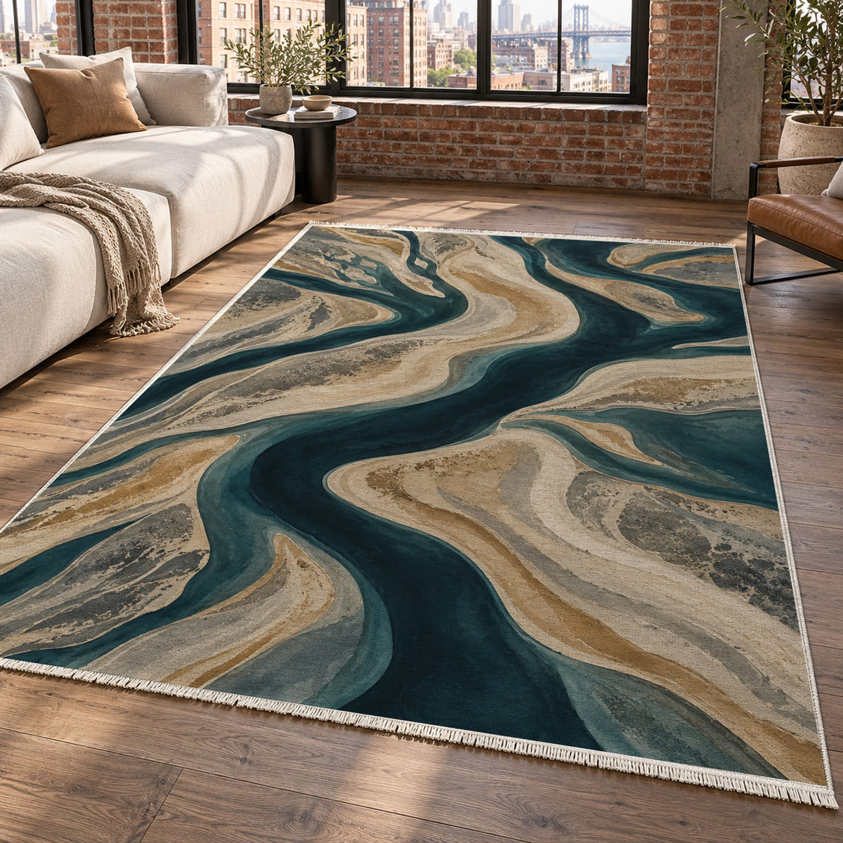 Sandbar Ribbons Abstract Washable Rug — new york living