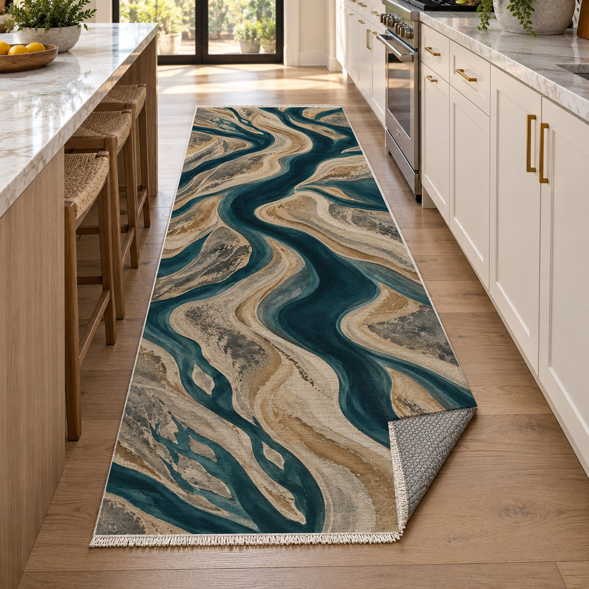 Sandbar Ribbons Abstract Washable Rug — new york kitchen runner