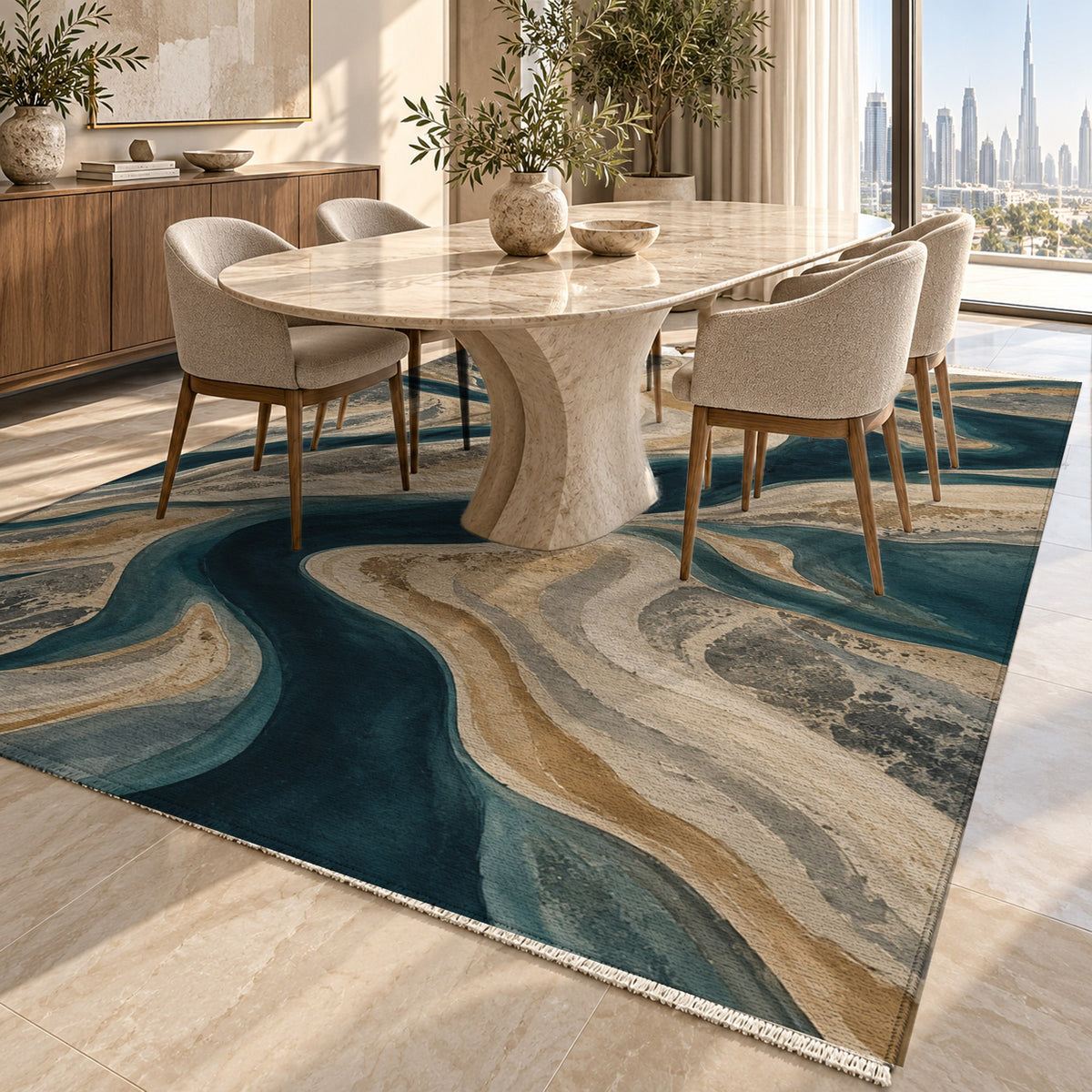 Sandbar Ribbons Abstract Washable Rug — dubai dining