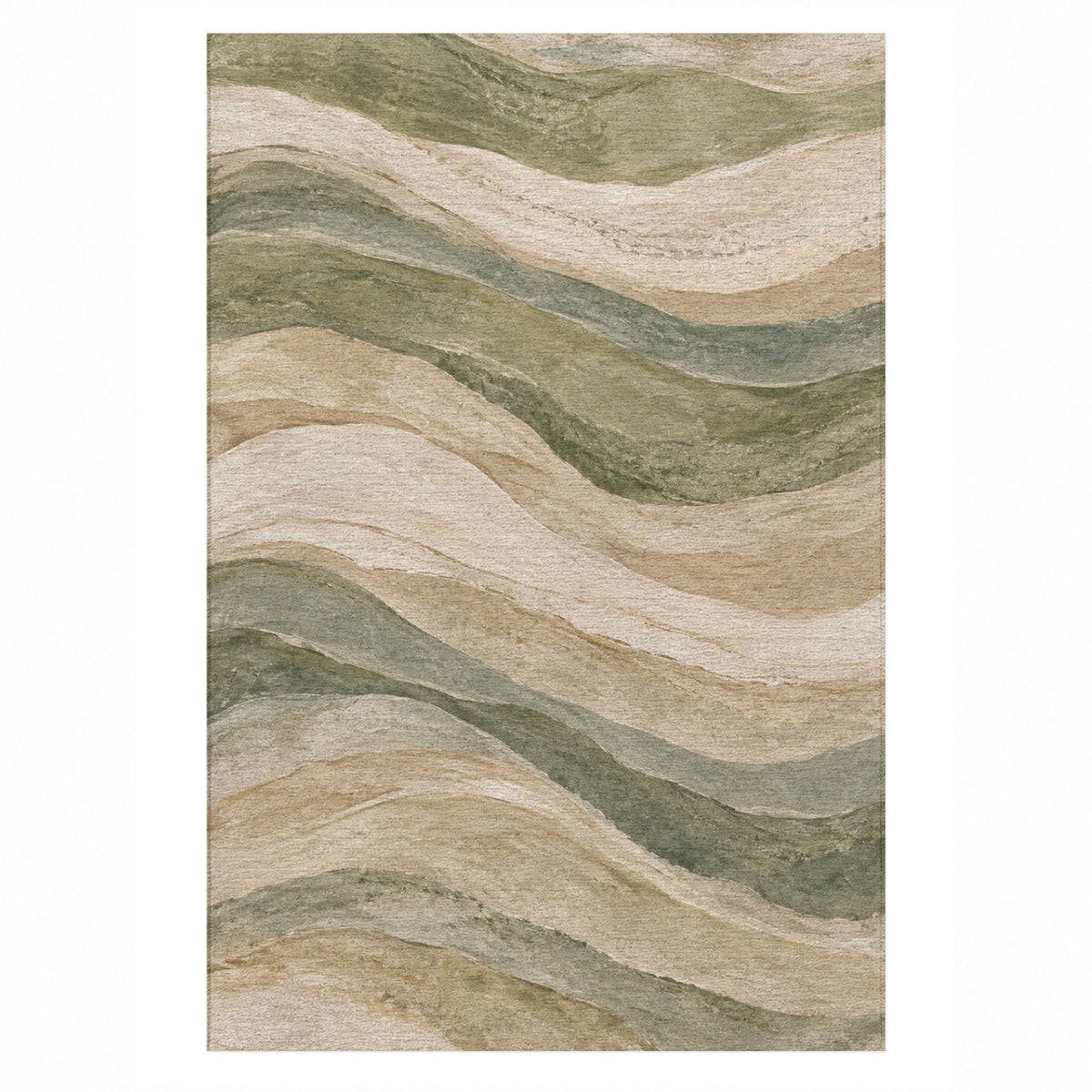 Sandstone Bands Sage Abstract Washable Rug — top view