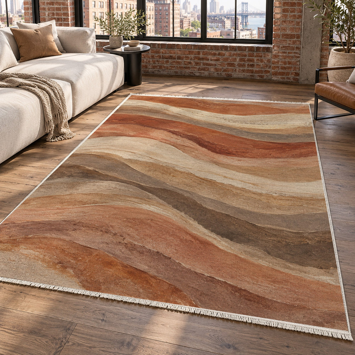 Sandstone Bands Abstract Washable Rug — new york living