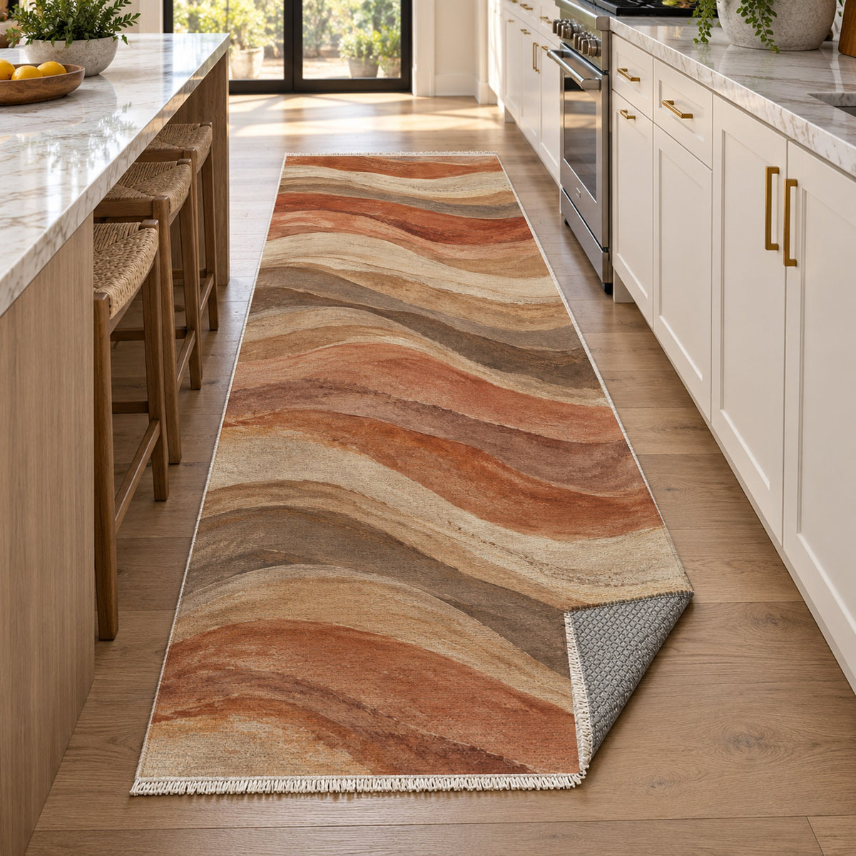 Sandstone Bands Abstract Washable Rug — new york kitchen runner
