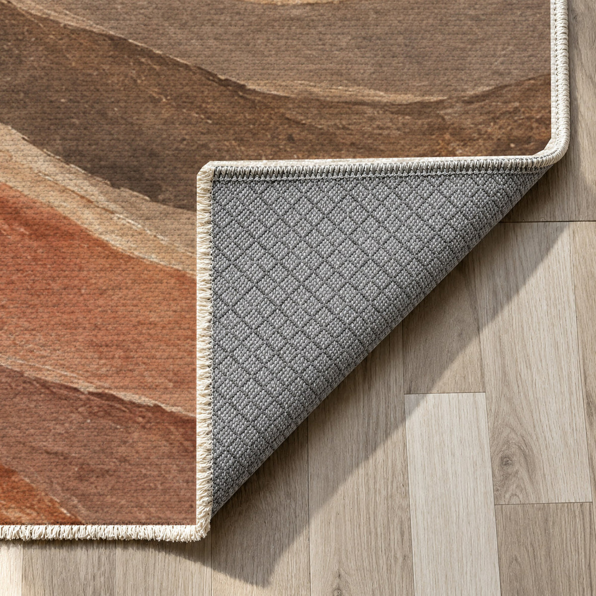 Sandstone Bands Abstract Washable Rug — backing close up