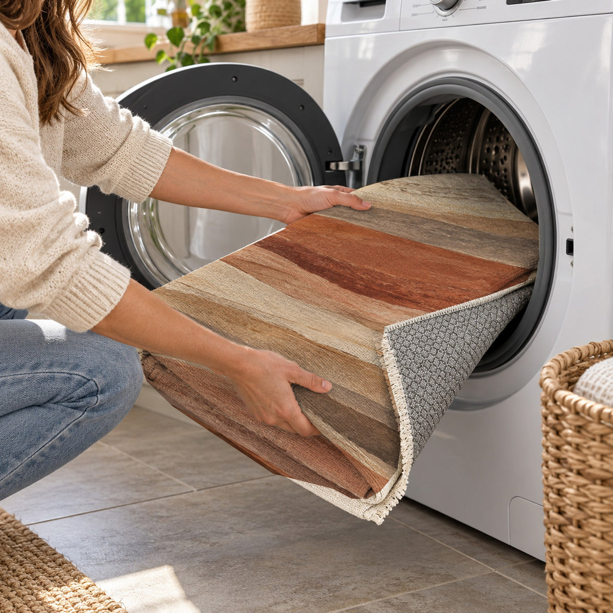 Sandstone Bands Abstract Washable Rug — washing machine