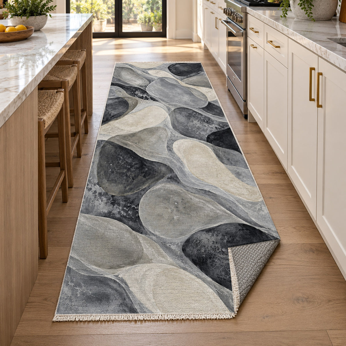 Sea Glass Charcoal Abstract Washable Rug — new york kitchen runner