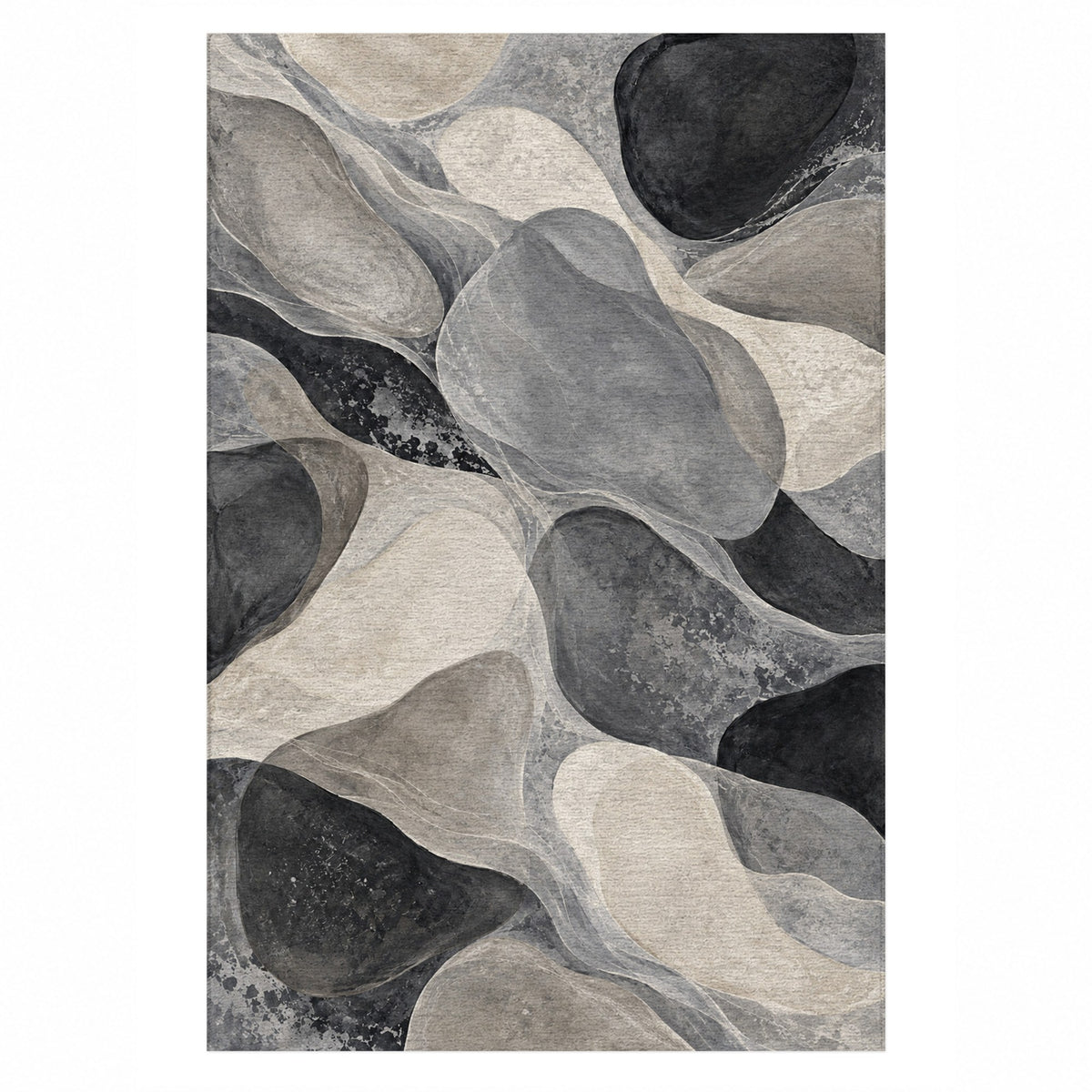 Sea Glass Charcoal Abstract Washable Rug — top view