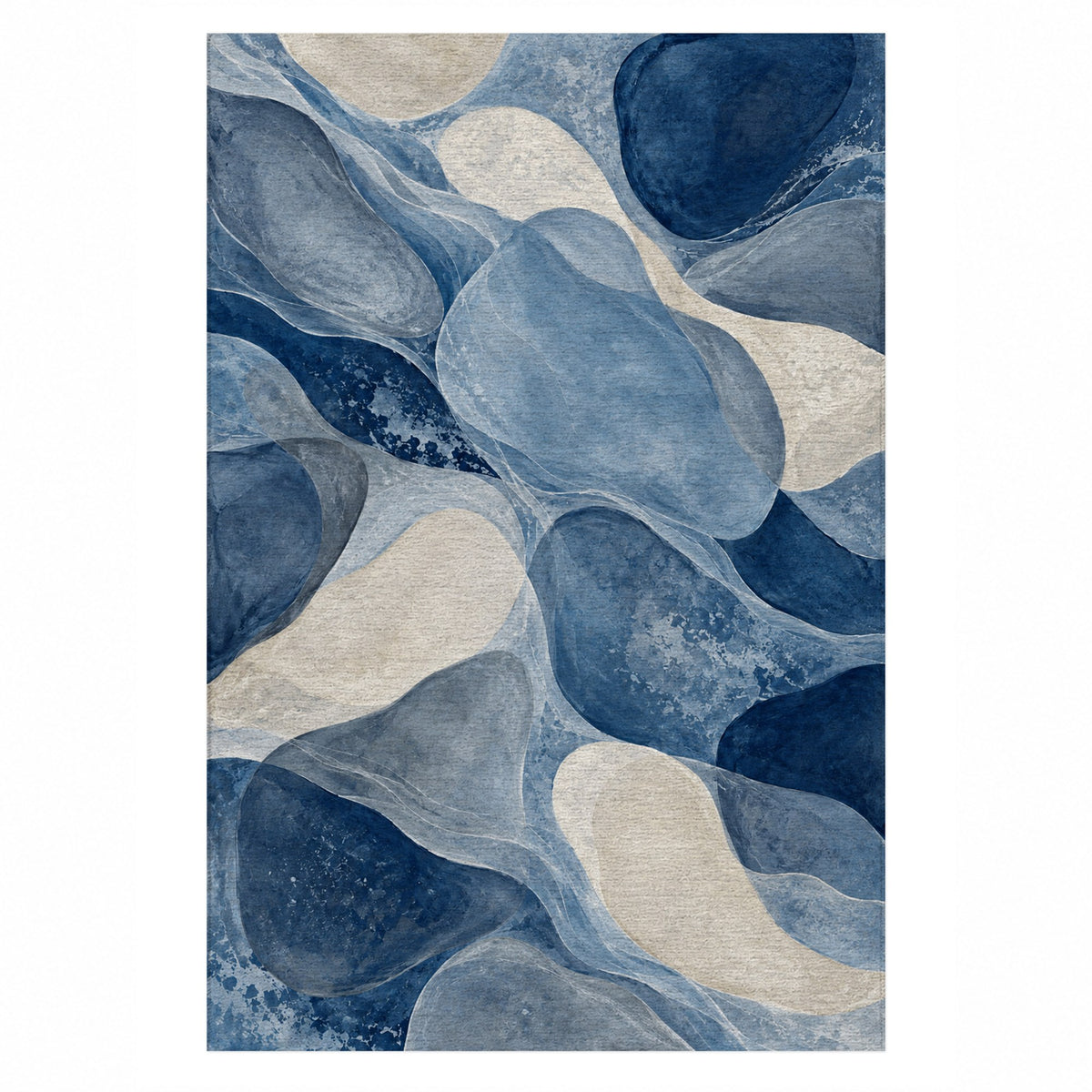 Sea Glass Indigo Abstract Washable Rug — top view