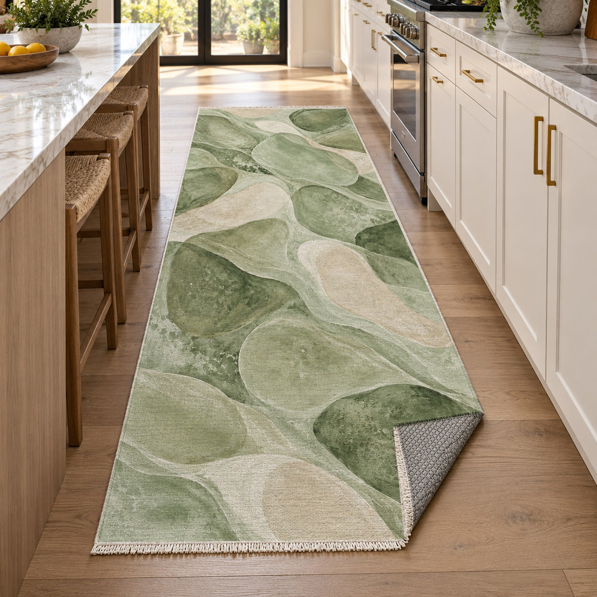 Sea Glass Sage Abstract Washable Rug — new york kitchen runner