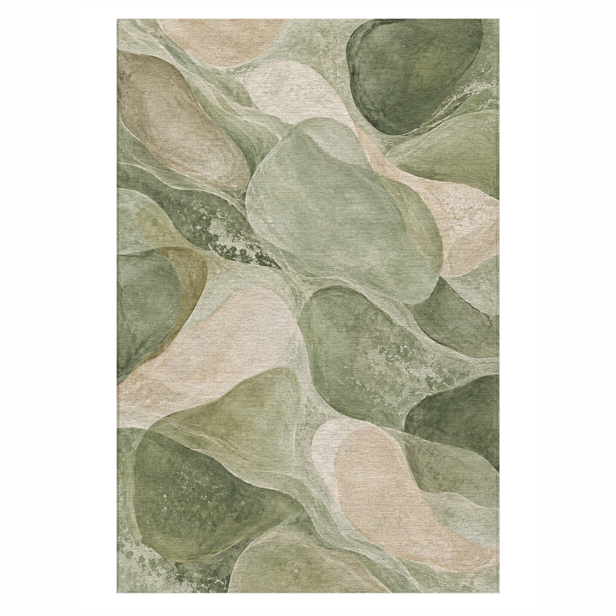 Sea Glass Sage Abstract Washable Rug — top view