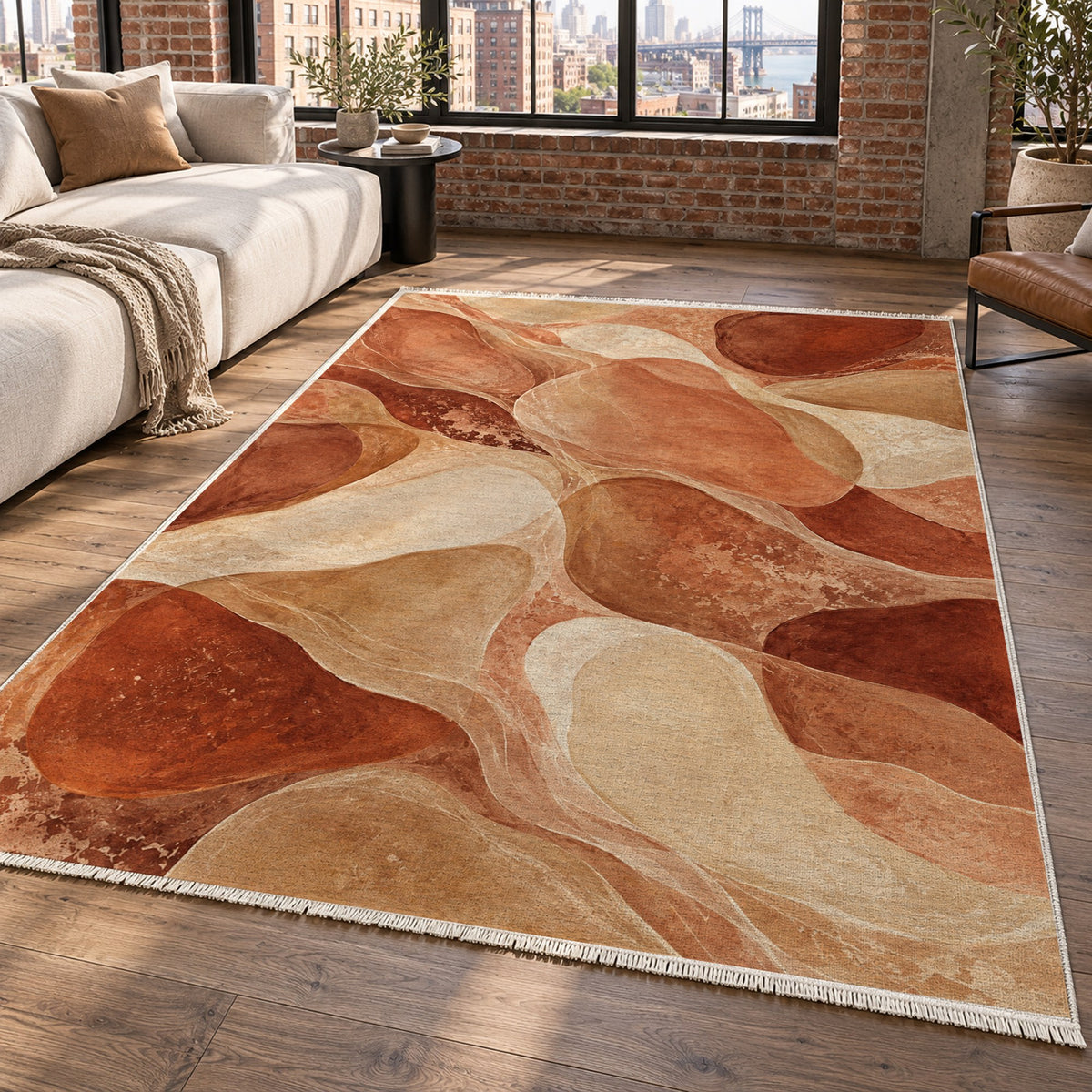 Sea Glass Terracotta Abstract Washable Rug — new york living