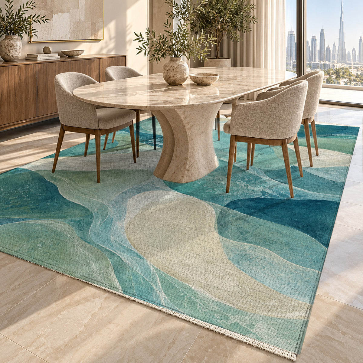 Sea Glass Abstract Washable Rug — dubai dining