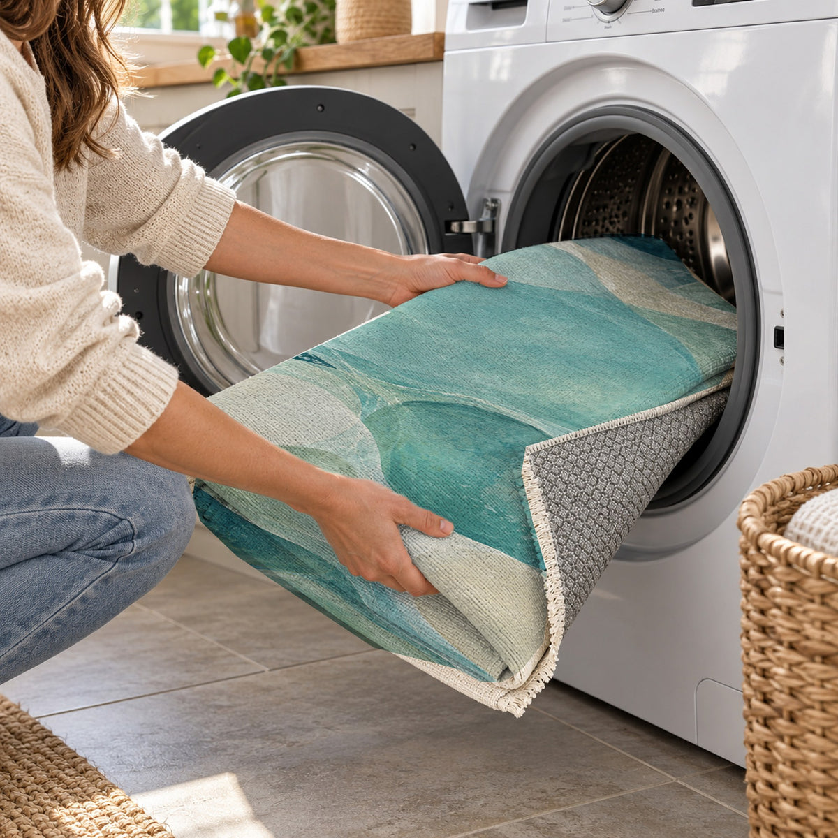 Sea Glass Abstract Washable Rug — washing machine