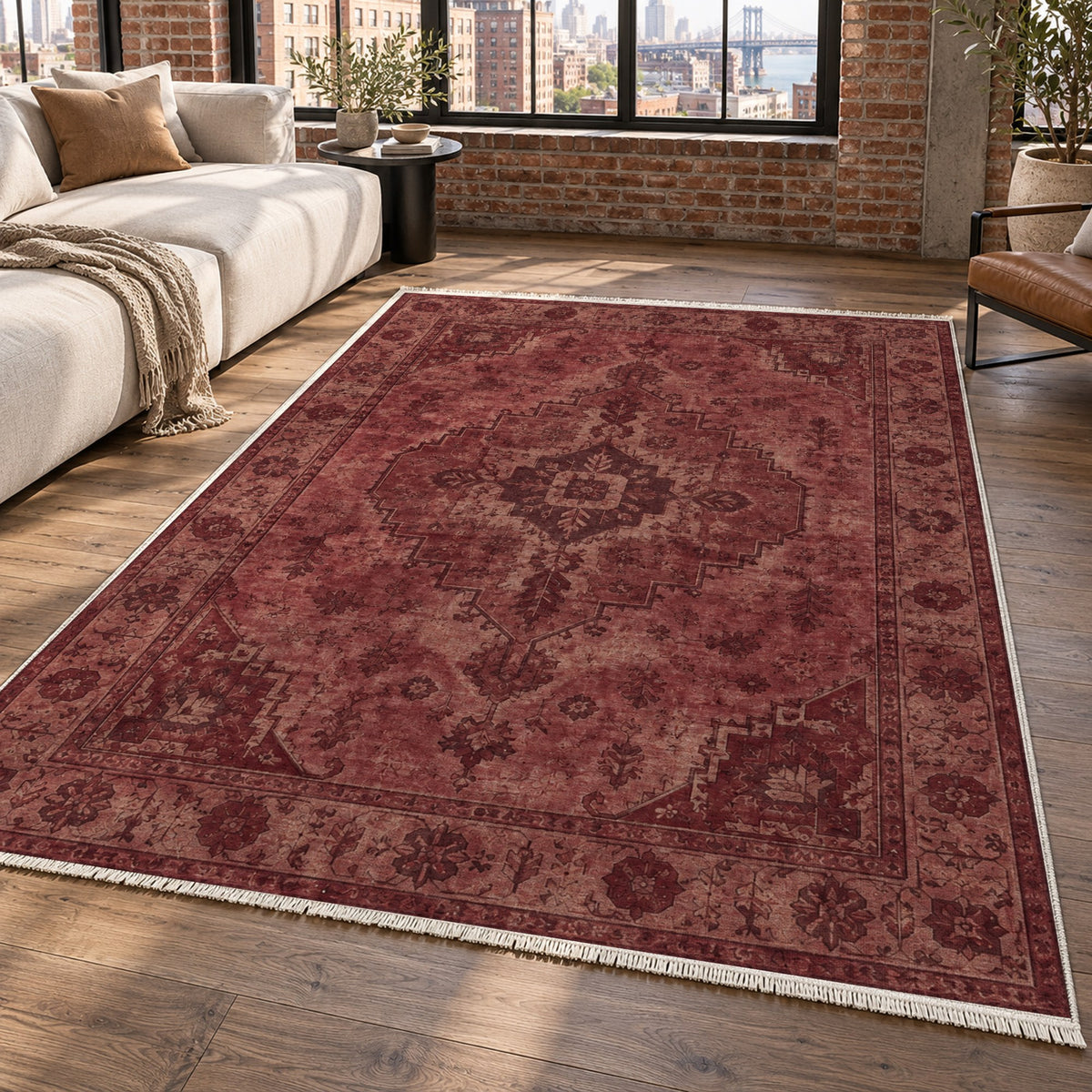 Serapi Patina Burgundy Red Vintage Washable Rug — new york living