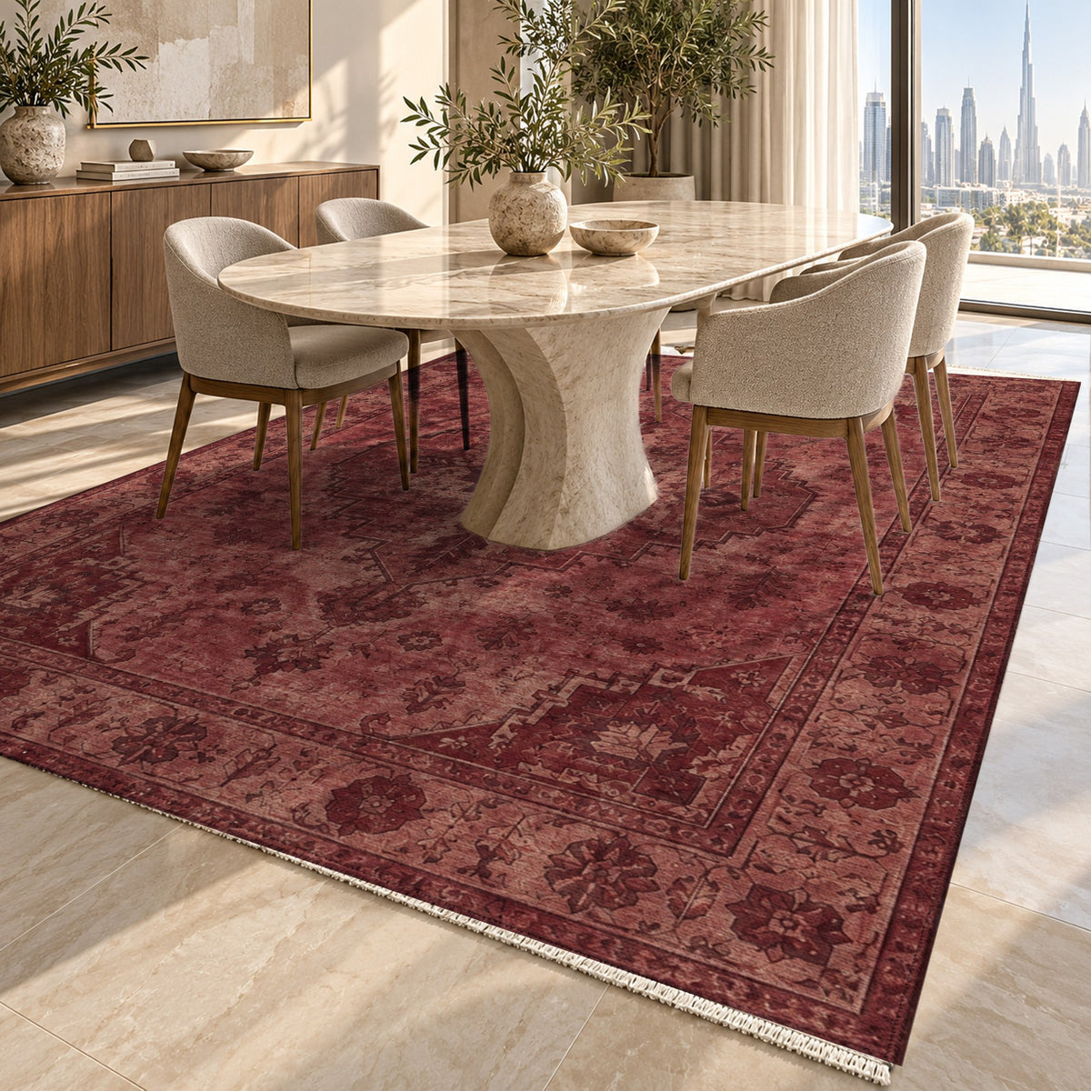 Serapi Patina Burgundy Red Vintage Washable Rug — dubai dining