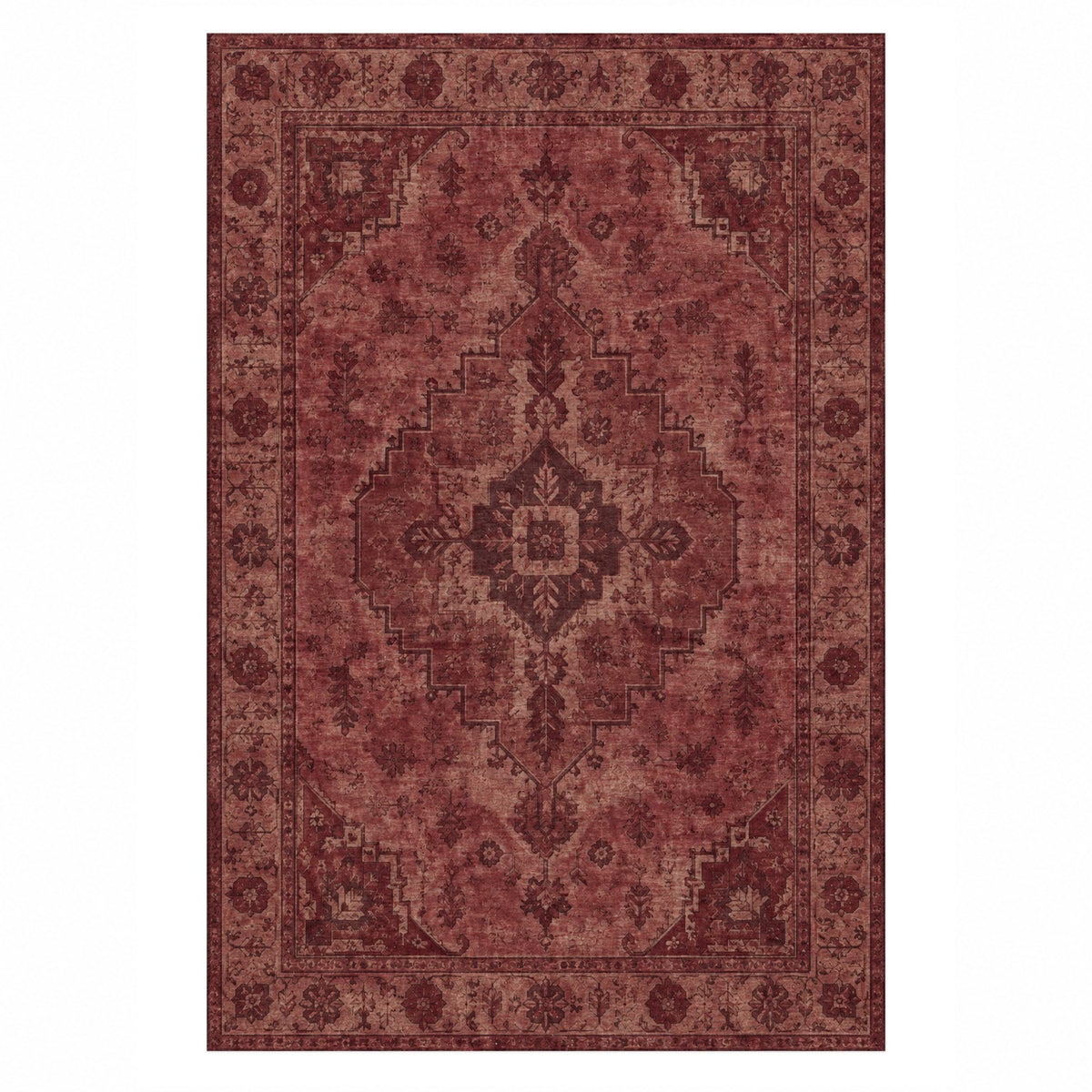 Serapi Patina Burgundy Red Vintage Washable Rug — top view
