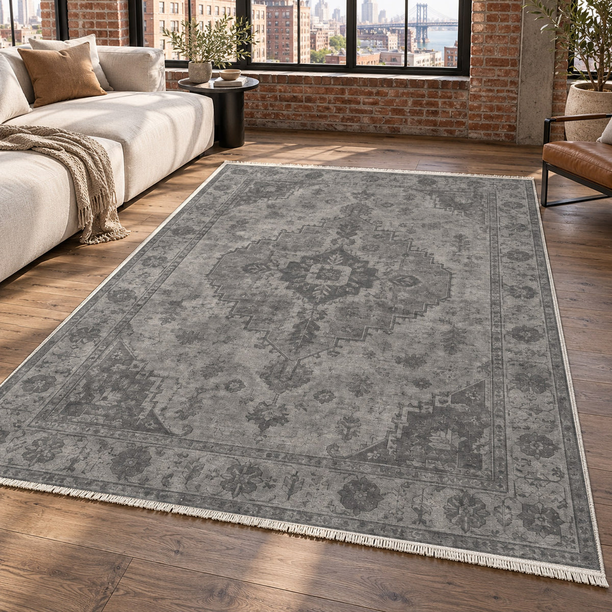 Serapi Patina Charcoal Silver Vintage Washable Rug — new york living