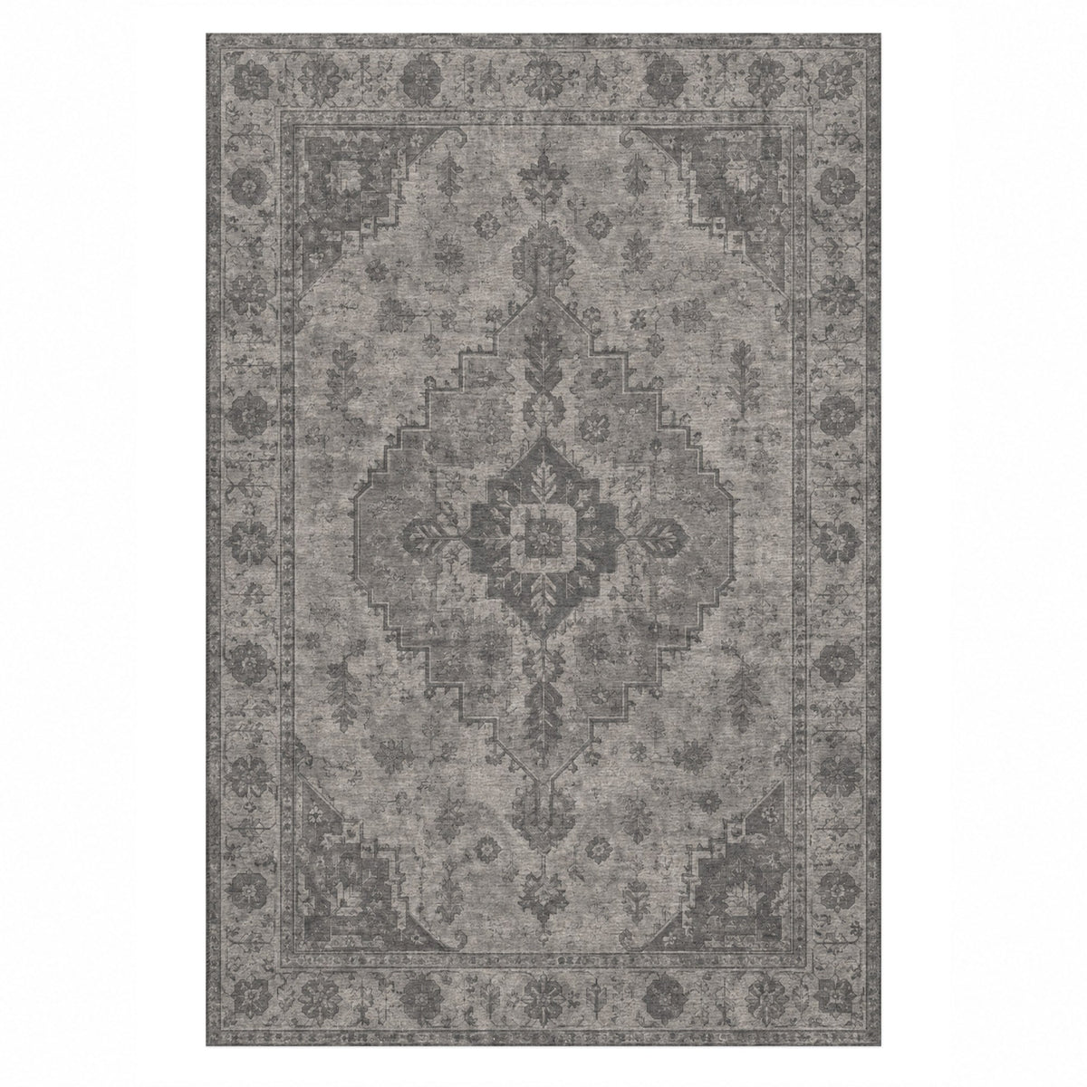 Serapi Patina Charcoal Silver Vintage Washable Rug — top view