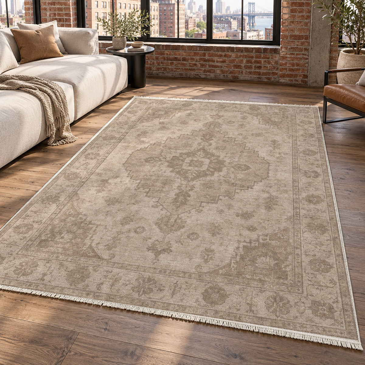 Serapi Patina Ivory Taupe Vintage Washable Rug — new york living
