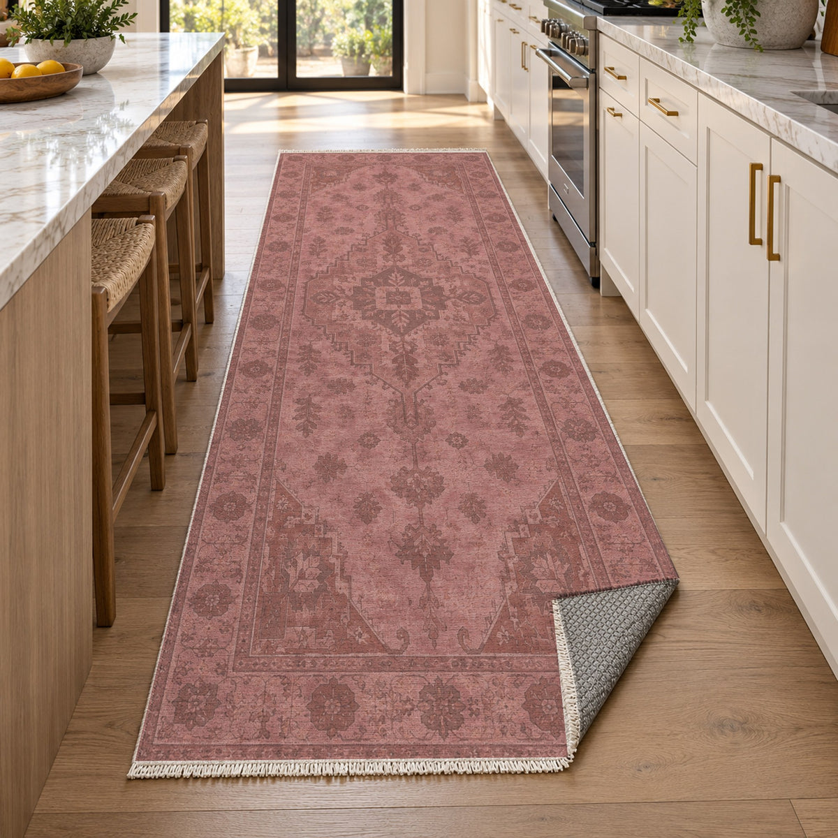 Serapi Patina Rose Pink Vintage Washable Rug — new york kitchen runner