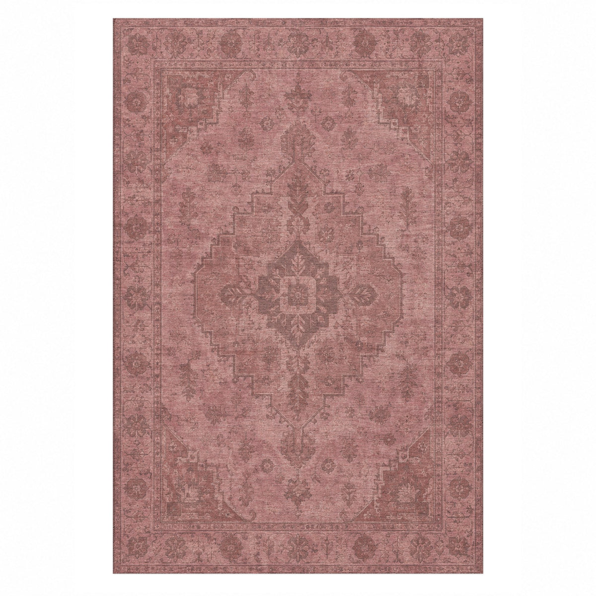 Serapi Patina Rose Pink Vintage Washable Rug — top view