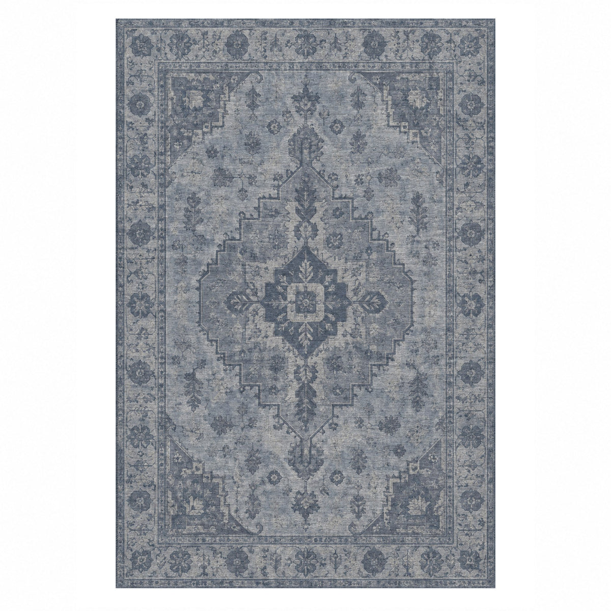 Serapi Patina Slate Blue Vintage Washable Rug — top view