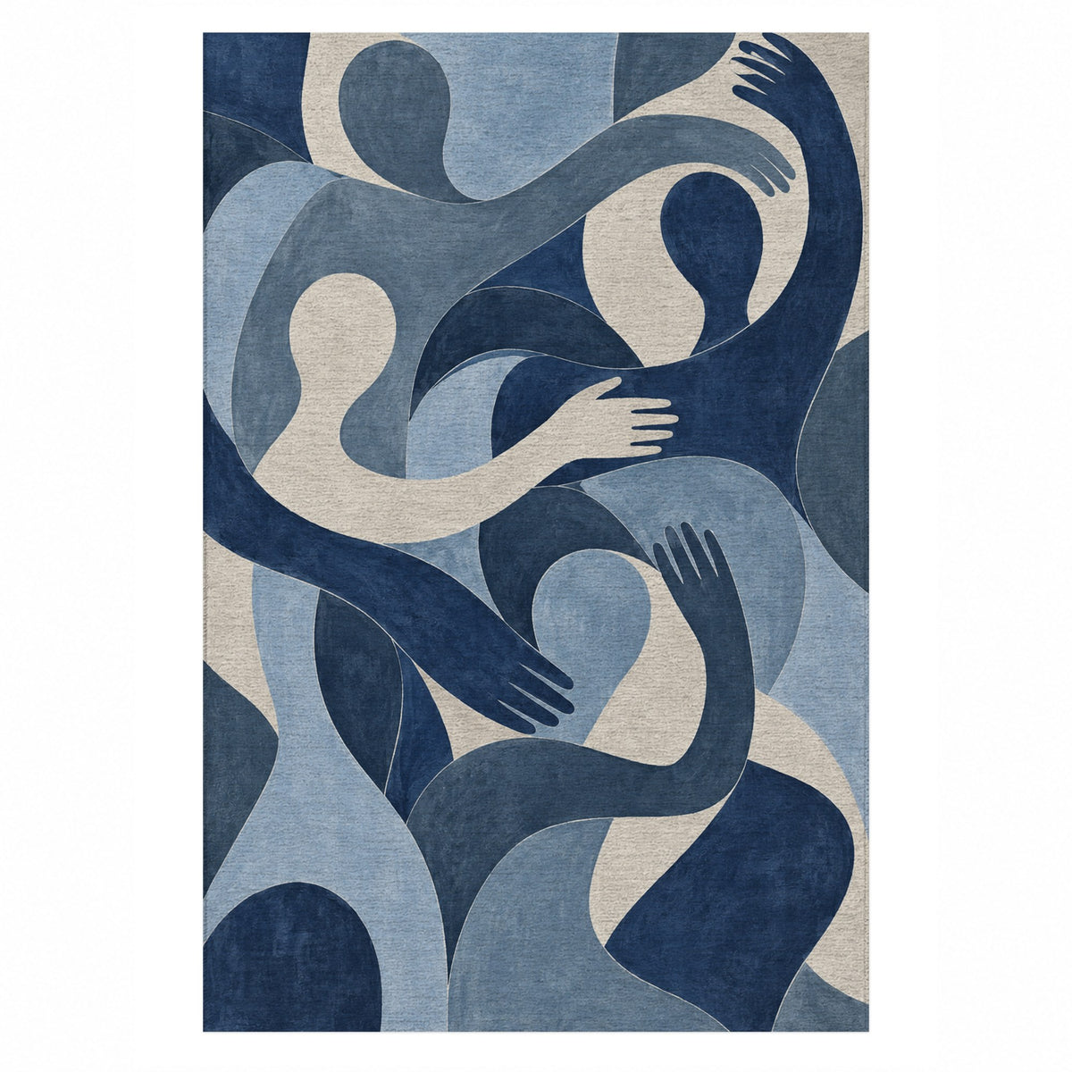 Shared Gestures Indigo Abstract Washable Rug — top view