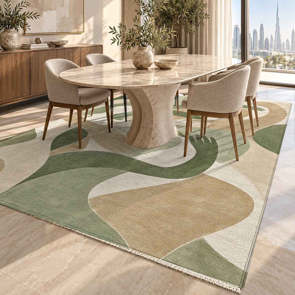 Shared Gestures Sage Abstract Washable Rug — dubai dining